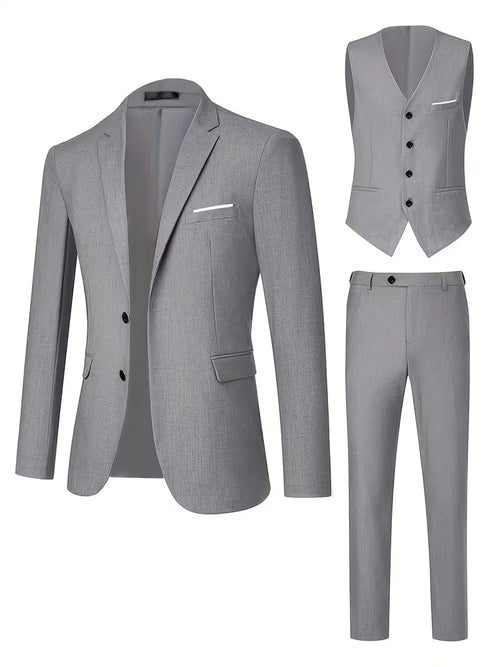 Men’s Slim Fit 3-Piece Suit – Glossy Finish Elegant Formal Style