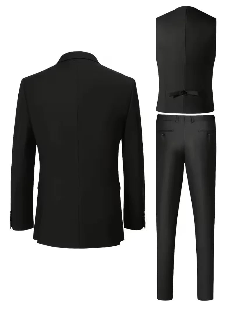 Men’s Slim Fit 3-Piece Suit – Glossy Finish Elegant Formal Style