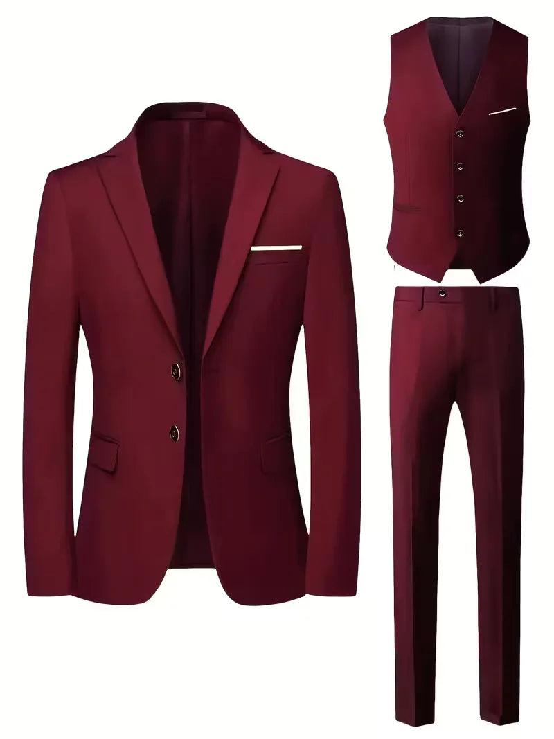 Men’s Slim Fit 3-Piece Suit – Glossy Finish Elegant Formal Style