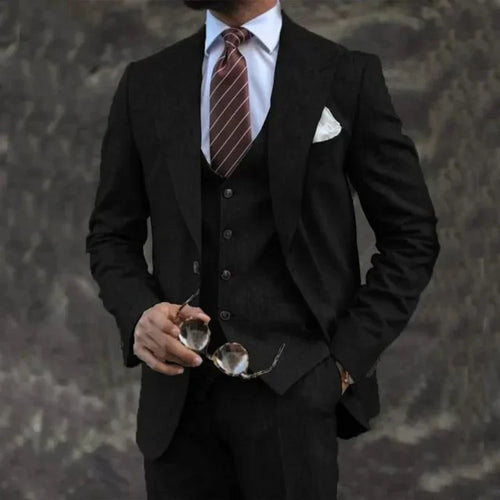 Men’s Luxury 3-Piece Suit – Blazer, Gilet and Trousers Elegant Formal Tailored Style