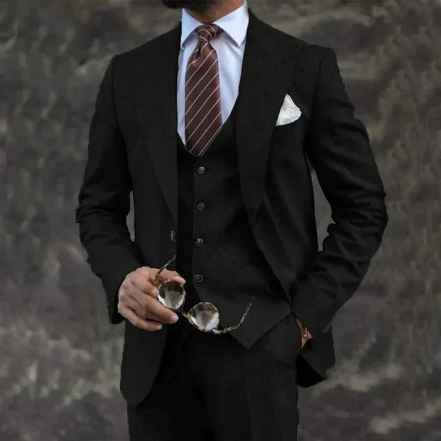 Men’s Luxury 3-Piece Suit – Blazer, Gilet and Trousers Elegant Formal Tailored Style