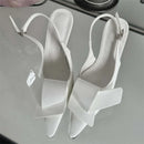 2024 New Design Splicing Rivet Buckle Strap Women Thin High Pointed Toe Stripper Party Shoes Low Heel Pumps