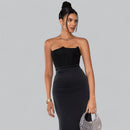 Elegant Strapless Corset Velvet Sheath Maxi Dress