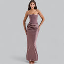 Elegant Strapless Corset Velvet Sheath Maxi Dress