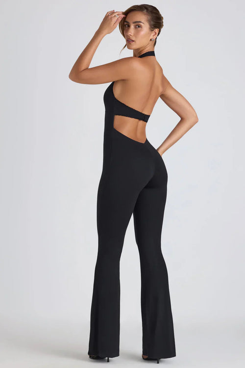 Elegant Black Jumpsuit for Women with Open Back and Halter Neck – Flattering Bodycon Fit for Special Occasions 5
