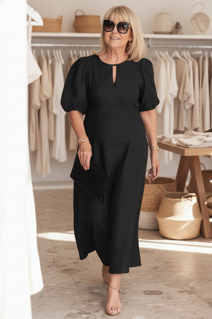 Elegant Black Puff Sleeve Maxi Dress: Flattering Style for Formal Events 1