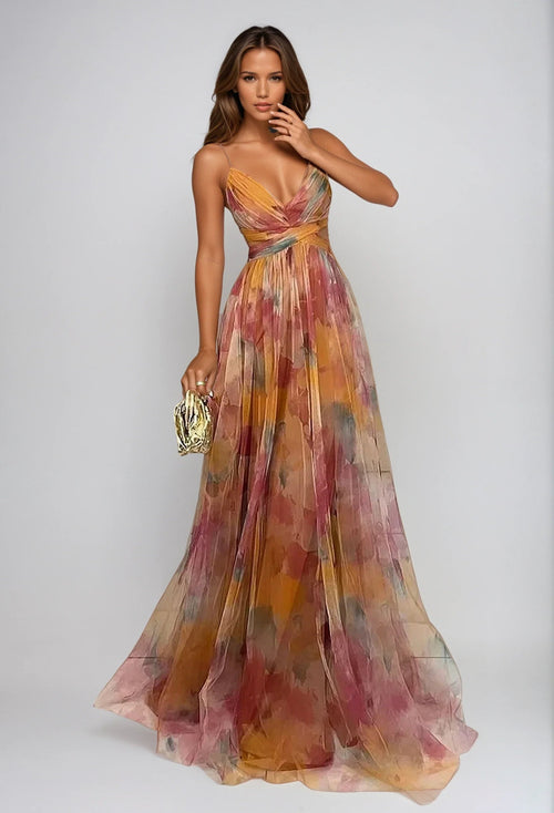 Elegant Floral Chiffon Maxi Dress for Women – Lightweight Summer Weddi – Whitmorelane