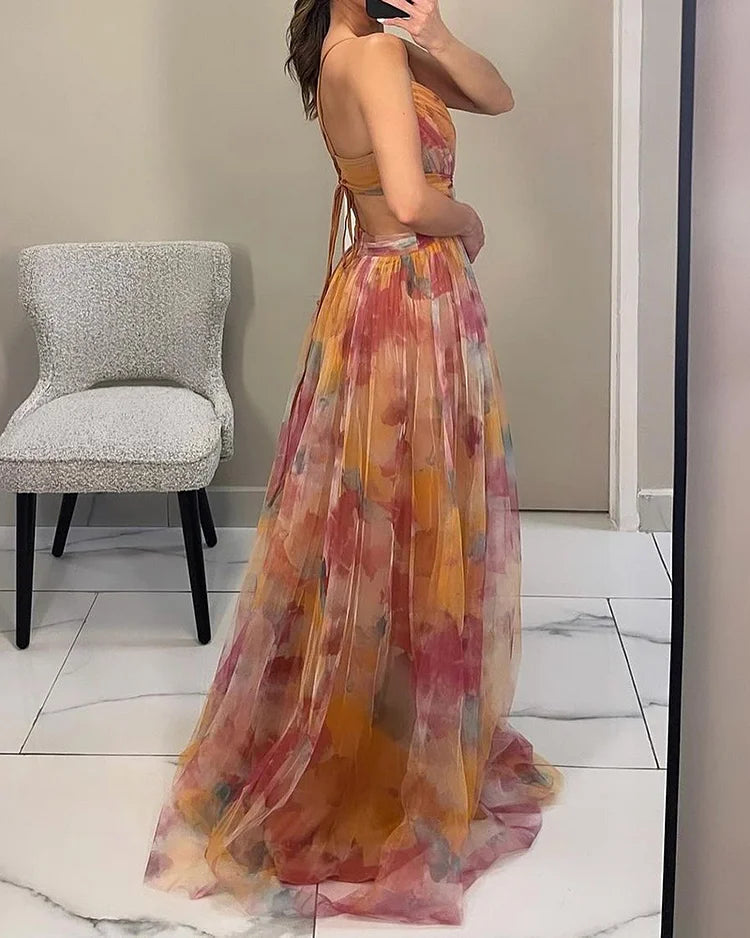 Elegant Floral Chiffon Maxi Dress for Women – Lightweight Summer Wedding Guest Dress in Flowy Fit, Available in S to XL 1