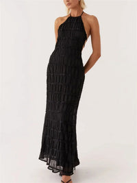 Elegant Halter Maxi Dress for Women – Open Back Summer Wedding Guest Dress, Lightweight and Flattering Fit