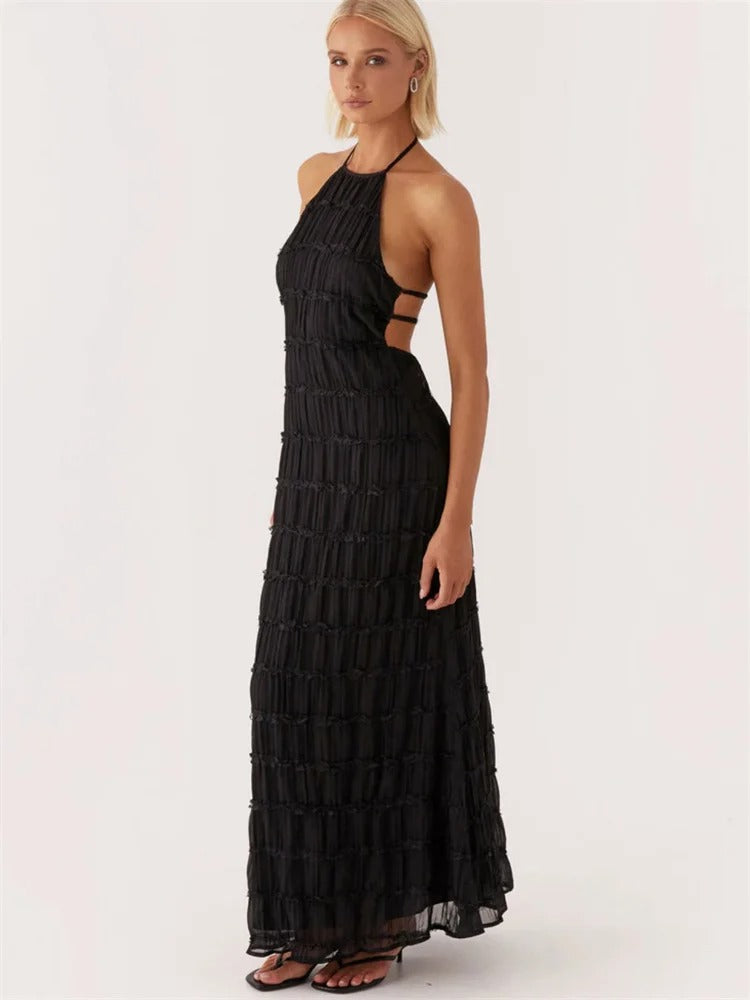 Elegant Halter Maxi Dress for Women – Open Back Summer Wedding Guest Dress, Lightweight and Flattering Fit 1