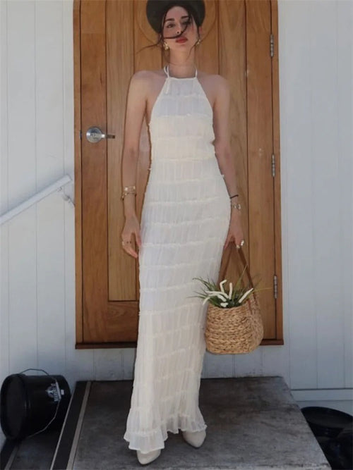 Elegant Halter Maxi Dress for Women – Open Back Summer Wedding Guest Dress, Lightweight and Flattering Fit 7
