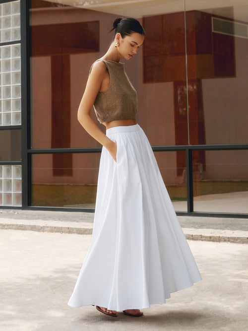 Elegant Linen Maxi Skirt for Women – High Waist, Pleated Design for Comfort and Style 0