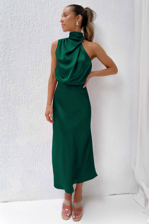 Elegant Midi Dress with Asymmetrical Neckline – Perfect for Special Occasions 1