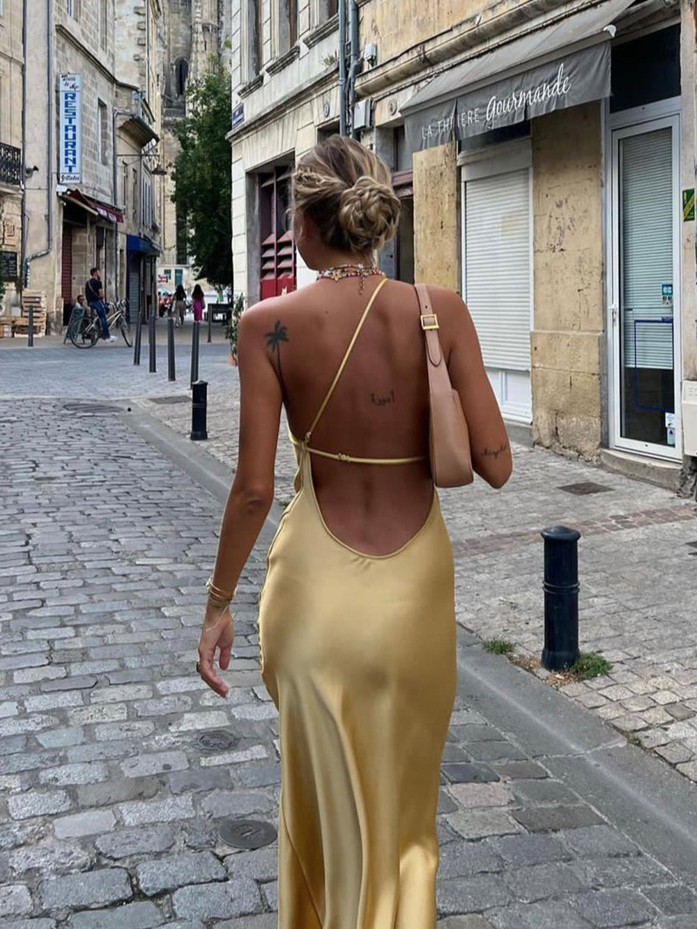Elegant Open Back Satin Maxi Dress with Side Split – Long Sleeve Formal Dress for Women 2