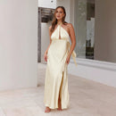 Elegant Satin Maxi Halter Dress with Front Split – Perfect for Weddings and Formal Events 4