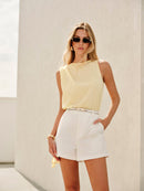 Elegant Semi-Sheer Pastel Top for Women – Sleeveless Cowl Neck Blouse 2