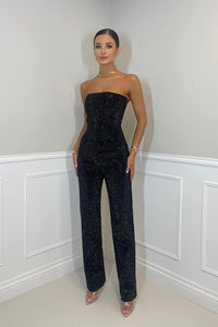 Elegant Strapless Jumpsuit with Glitter Detail – Luxurious Fit for Special Occasions