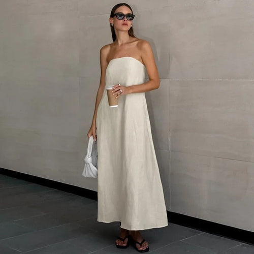 Elegant Strapless Maxi Dress for Women in Lightweight Linen – Flattering Summer Long Dress for Casual and Formal Occasions 0