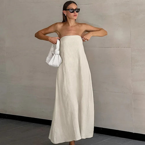 Elegant Strapless Maxi Dress for Women in Lightweight Linen – Flattering Summer Long Dress for Casual and Formal Occasions 1