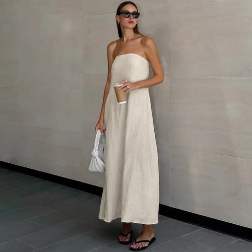 Elegant Strapless Maxi Dress for Women in Lightweight Linen – Flattering Summer Long Dress for Casual and Formal Occasions 4