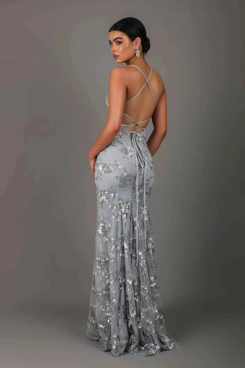 Elegant V-Neck Sequin Maxi Dress: Dazzling Glamour for Special Occasions 3