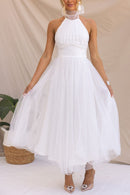 Elegant White Maxi Dress for Women – Flattering Halter Neck, Flowing Silhouette, Perfect for Weddings and Parties 12