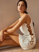 Elegant Women's Linen Cut-Out Summer Dress – Lightweight and Breathable Sleeveless Design for Warm Weather 2