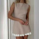 Women's Sleeveless High Neckline Slim Fit Mini Dress – Pleated Hem Elegant Outfit