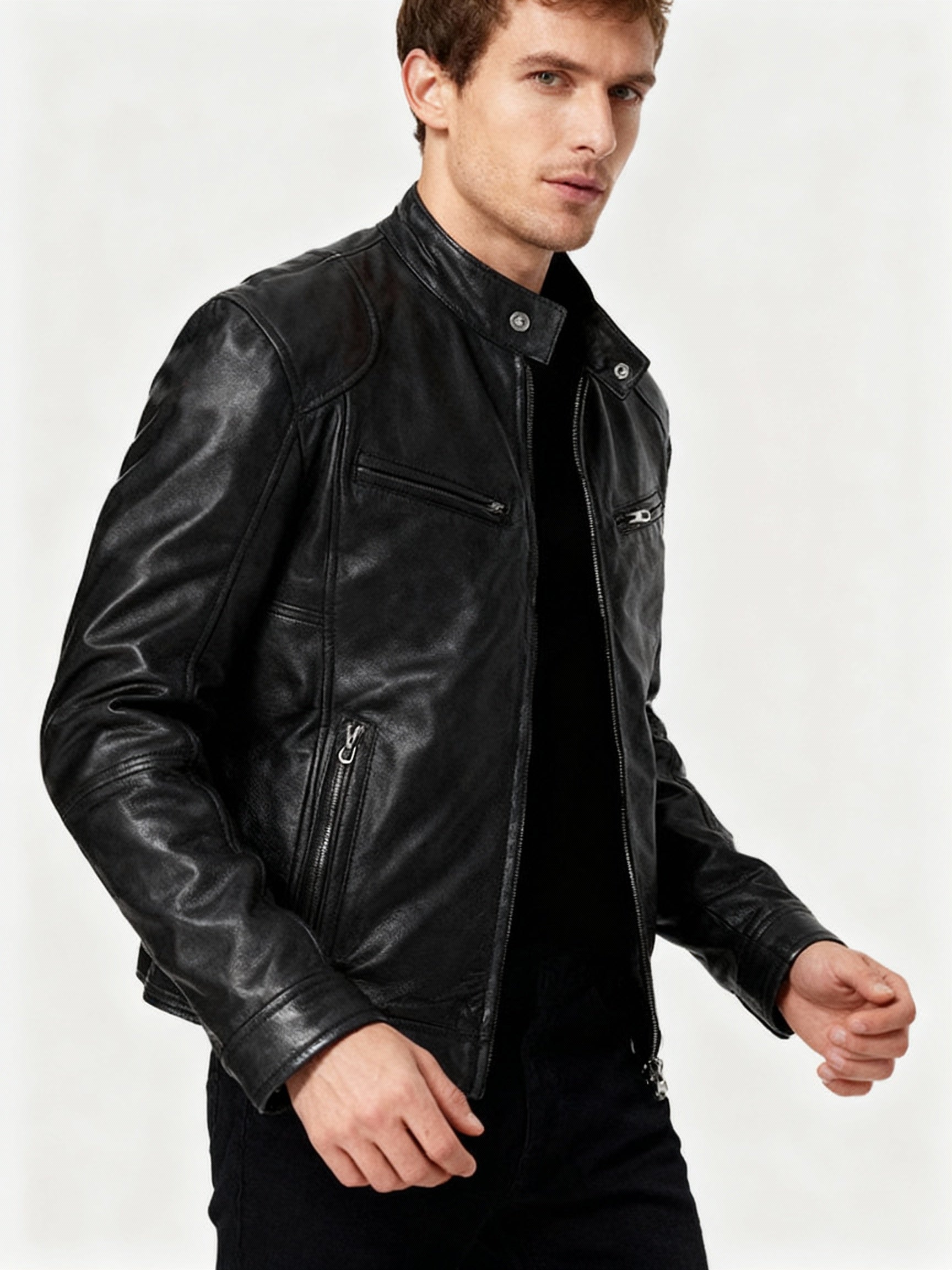 Mens Black Leather Biker Jacket Premium Moto Style – Slim Fit Coat