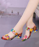 Fashion Multi Color Splicing Chunky Heel Peep Toe Slide Sandals