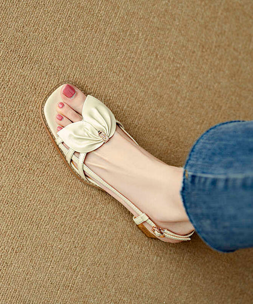 French Yellow Bow Hollow Out Chunky Sandals Peep Toe