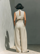 Women’s Linen Two Piece Set - Turtleneck Top Wide Leg Pants