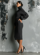 Women's Charcoal Chic Knit Turtleneck Oversized Knit Midi Dress