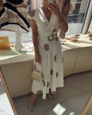 Polka Dot Fitted Dress with V-Neckline