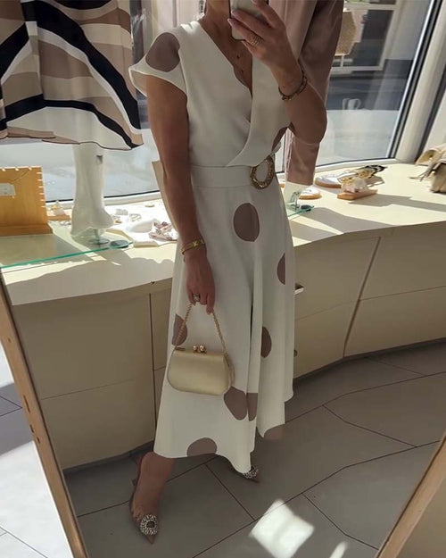 Polka Dot Fitted V-Neck Dress