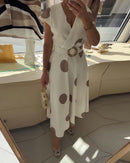 Polka Dot Fitted Dress with V-Neckline