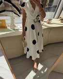 Polka Dot Fitted Dress with V-Neckline