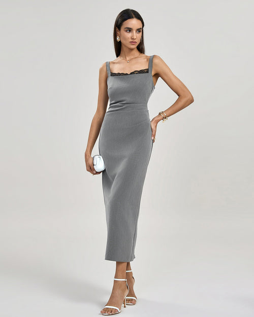 Women's Sleeveless Straight Bodycon Long Dress With Lace Trimmings