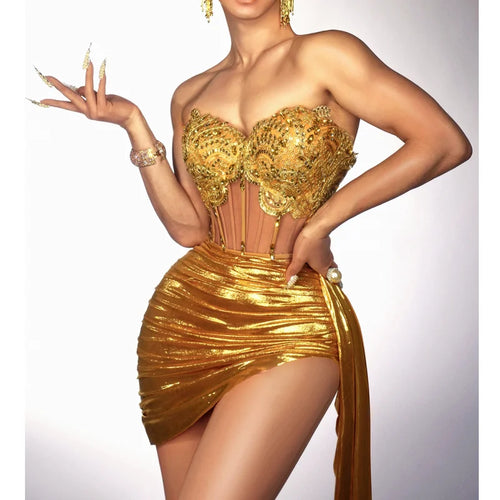 Golden Diamond Strapless Mini Dress