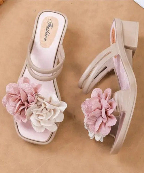Green Chunky Casual Floral Splicing Slide Sandals Peep Toe