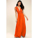 Women's Sleeveless V-Neck Flowing Occasion Dress – Elegant Party Wear