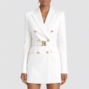 Women’s Double-Breasted Blazer Dress with Satin Lapel – Elegant Evening & Workwear