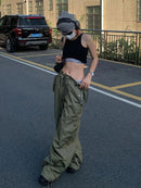 Army Green Low Rise Parachute Women Cyber Y2K Vintage Joggers Pant