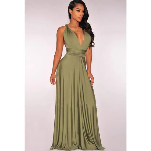 Women's Sleeveless V-Neck Flowing Occasion Dress – Elegant Party Wear