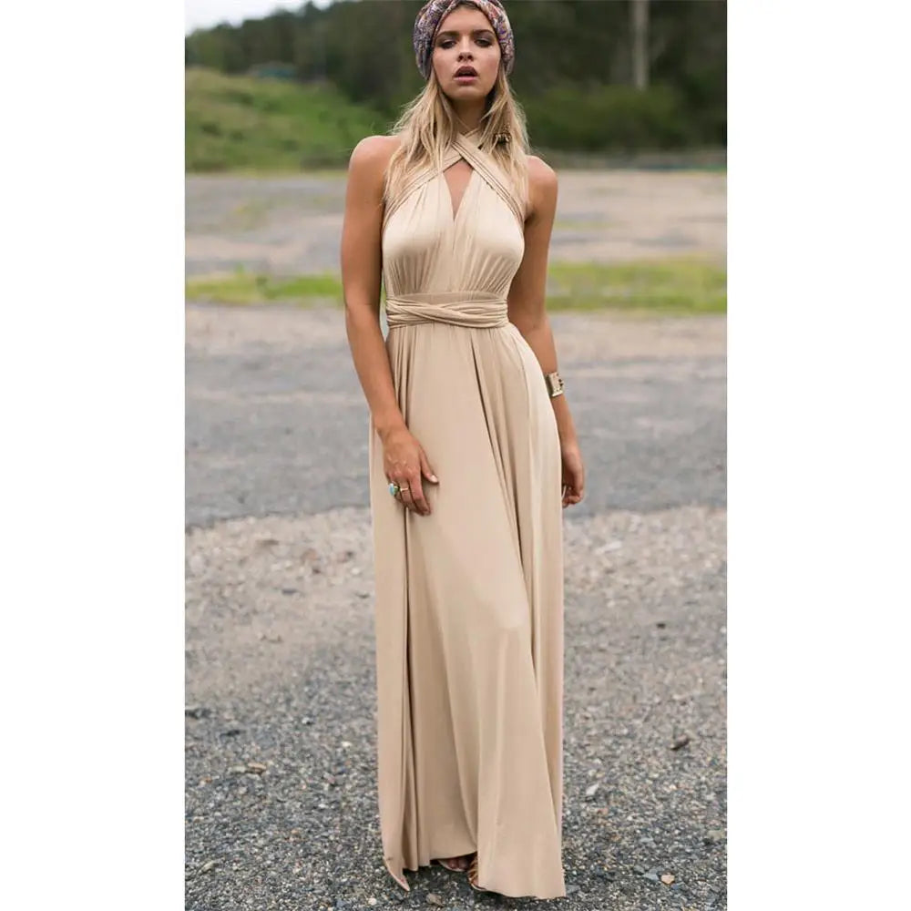 Women's Sleeveless V-Neck Flowing Occasion Dress – Elegant Party Wear