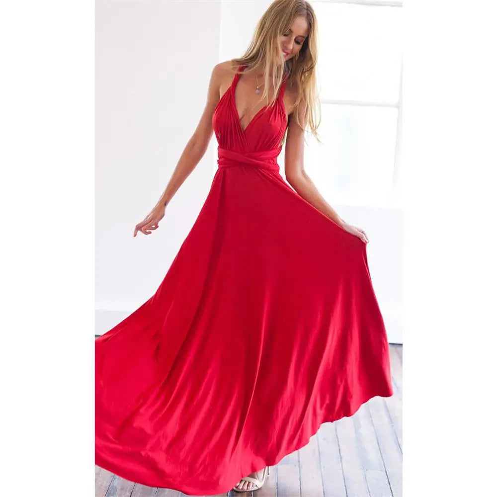 Women's Sleeveless V-Neck Flowing Occasion Dress – Elegant Party Wear