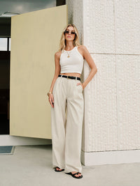 High-Waisted Cotton-Linen Trousers for Women – Regular Fit, Breathable and Comfortable
