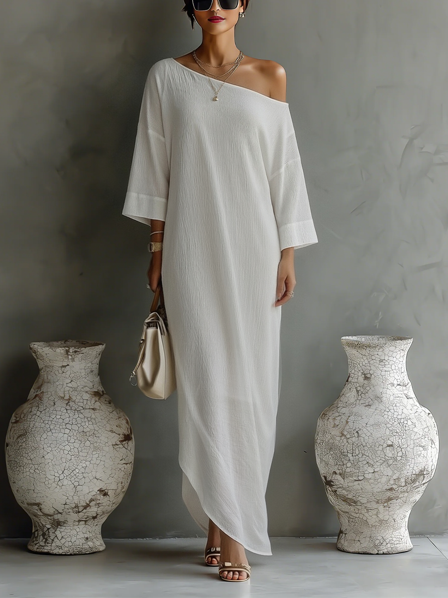 Ivory White One-Shoulder Maxi Dress: Effortless Style for Special Occasions 0