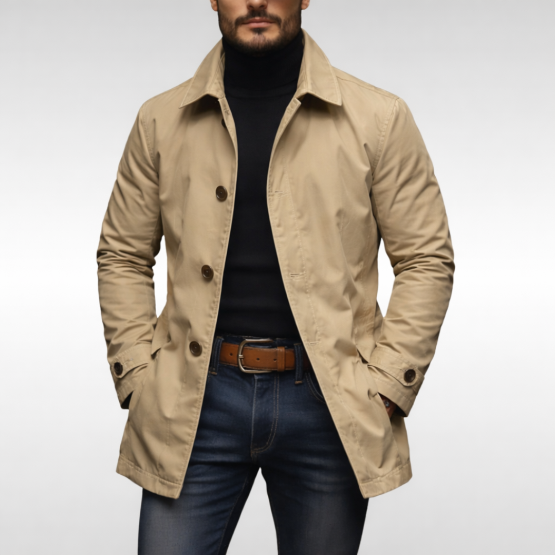 Men’s Buttoned-Up Weatherproof Coat – Windproof Waterproof Jacket