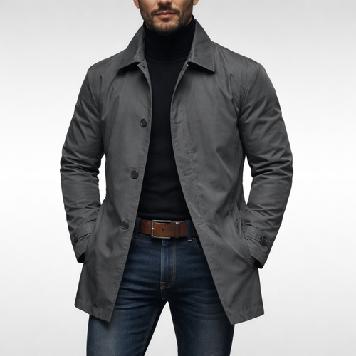 Men’s Buttoned-Up Weatherproof Coat – Windproof Waterproof Jacket